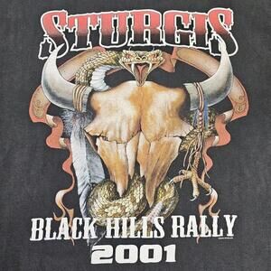 Vintage 2001 Sturgis Dakota Biker Rally T-Shirt Men's XL Double Sided Print